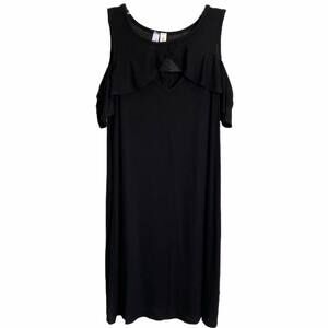 Alya Women's Shift Dress Black Ruffle Sleeveless Boat Neck Style# DA7748‎ Size M